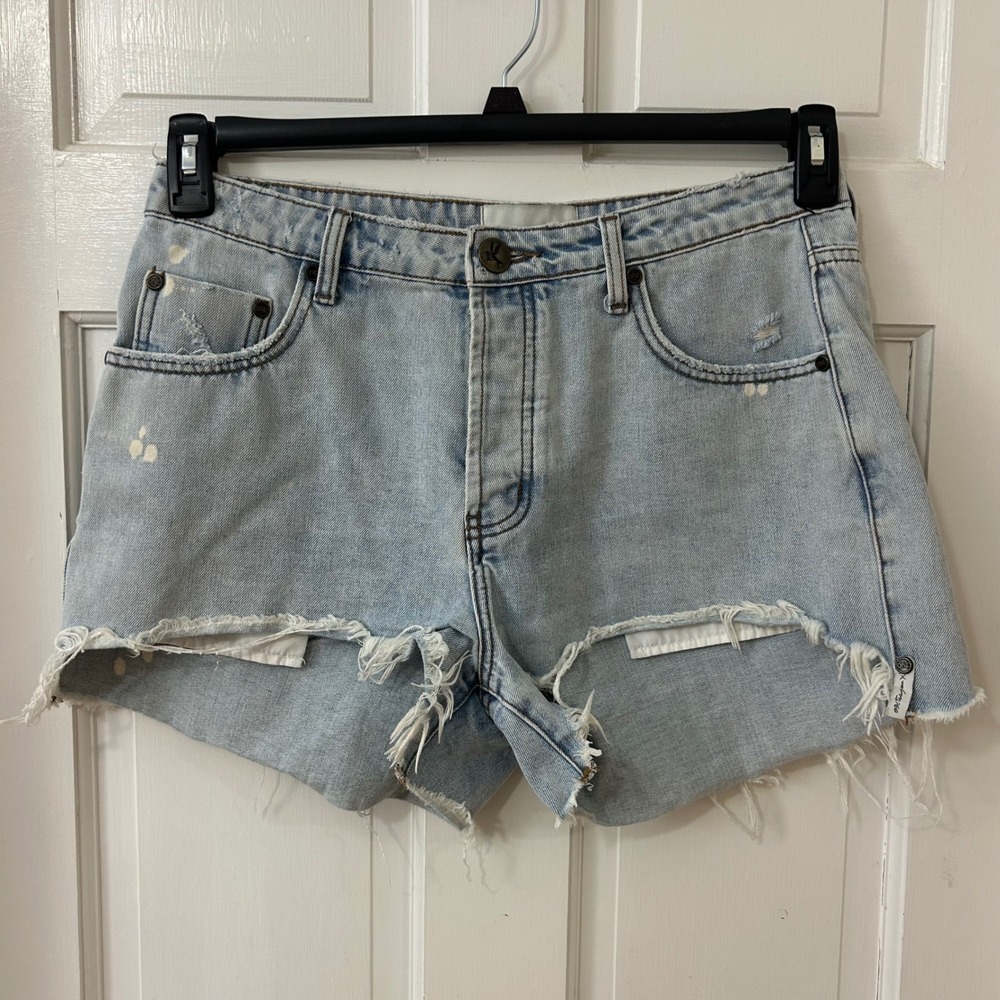OneTeaspoon Mid Waist Trucker Short Sz 29 Button Fly Distressed Cutoffs Boho Y2K
